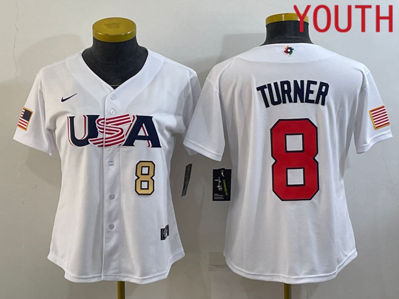 Youth 2023 World Cub USA #8 Turner White MLB Jersey4->youth mlb jersey->Youth Jersey